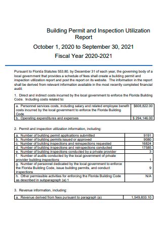 Building Permit and Inspection Utilization Report.